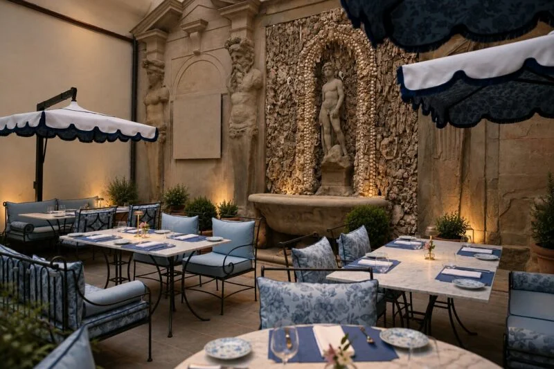 Palazzo Sogni 庭院餐厅与中央石喷泉